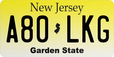 NJ license plate A80LKG