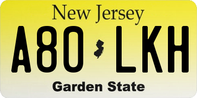 NJ license plate A80LKH
