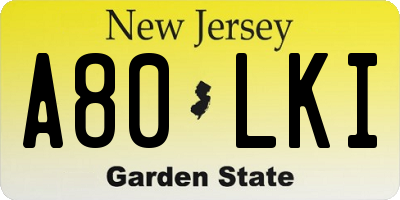 NJ license plate A80LKI