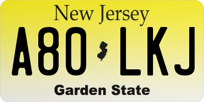 NJ license plate A80LKJ