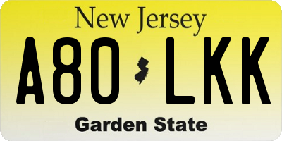 NJ license plate A80LKK