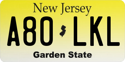 NJ license plate A80LKL