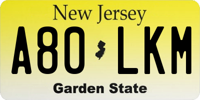 NJ license plate A80LKM