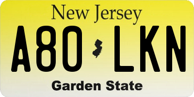 NJ license plate A80LKN