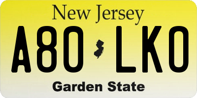 NJ license plate A80LKO