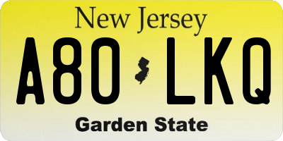 NJ license plate A80LKQ