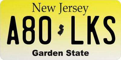 NJ license plate A80LKS