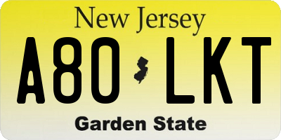 NJ license plate A80LKT