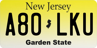 NJ license plate A80LKU