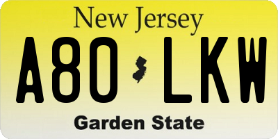 NJ license plate A80LKW