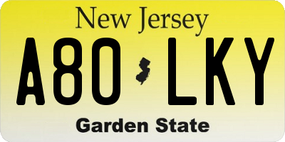 NJ license plate A80LKY