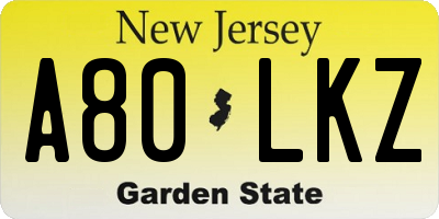 NJ license plate A80LKZ