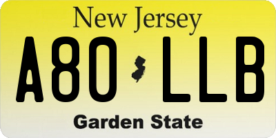 NJ license plate A80LLB