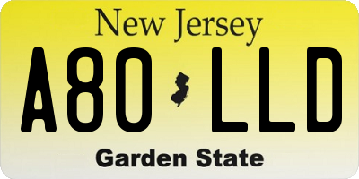 NJ license plate A80LLD