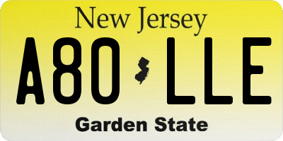 NJ license plate A80LLE