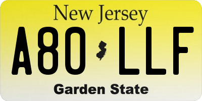 NJ license plate A80LLF