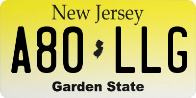 NJ license plate A80LLG