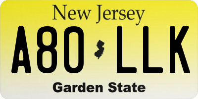 NJ license plate A80LLK