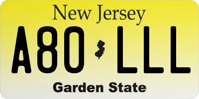NJ license plate A80LLL