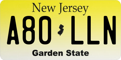 NJ license plate A80LLN