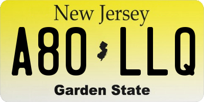 NJ license plate A80LLQ