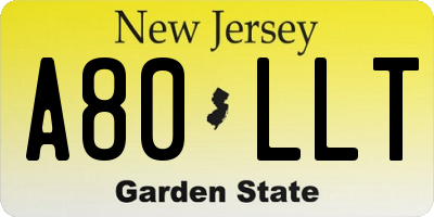 NJ license plate A80LLT
