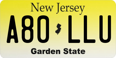 NJ license plate A80LLU
