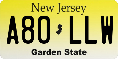 NJ license plate A80LLW