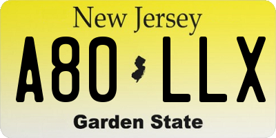 NJ license plate A80LLX