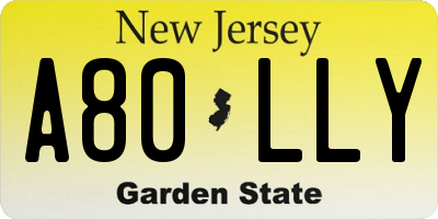 NJ license plate A80LLY