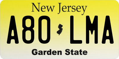 NJ license plate A80LMA