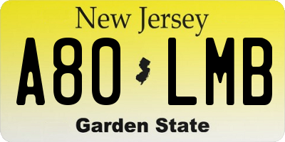 NJ license plate A80LMB