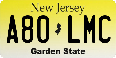 NJ license plate A80LMC