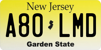 NJ license plate A80LMD