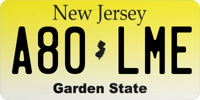 NJ license plate A80LME