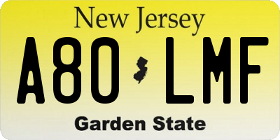 NJ license plate A80LMF
