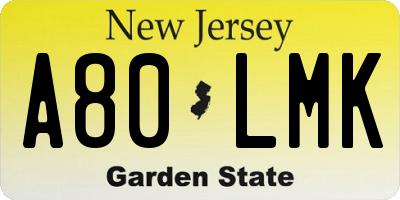 NJ license plate A80LMK