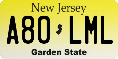NJ license plate A80LML