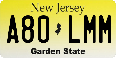 NJ license plate A80LMM