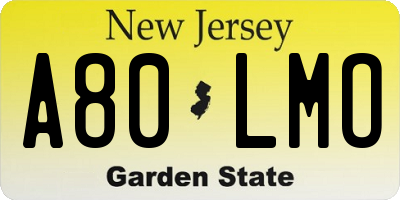 NJ license plate A80LMO