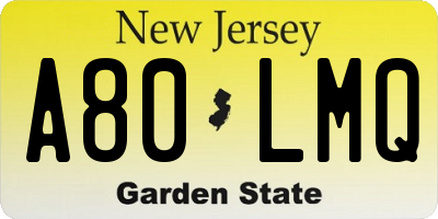 NJ license plate A80LMQ