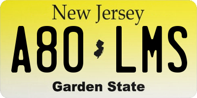 NJ license plate A80LMS