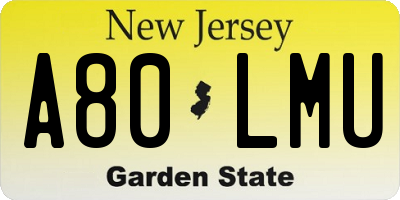 NJ license plate A80LMU