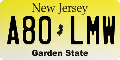 NJ license plate A80LMW