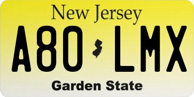 NJ license plate A80LMX