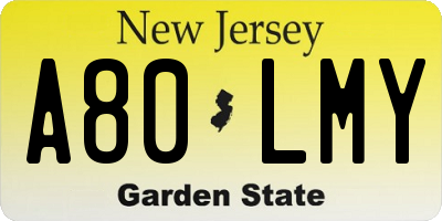 NJ license plate A80LMY