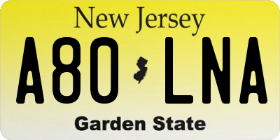 NJ license plate A80LNA