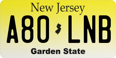 NJ license plate A80LNB
