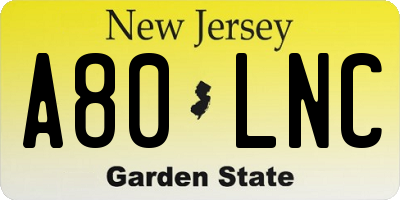 NJ license plate A80LNC