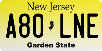 NJ license plate A80LNE